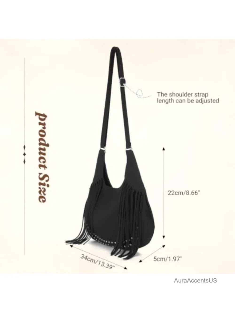 Emprier Fringe Hobo Bag for Women Vintage Suede Western Crossbody Purse Boho